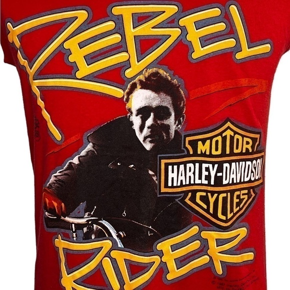 Vintage 1987 Men's Red Harley Davidson James Dean 'Rebel Rider' Muscle Shirt - Picture 2 of 10